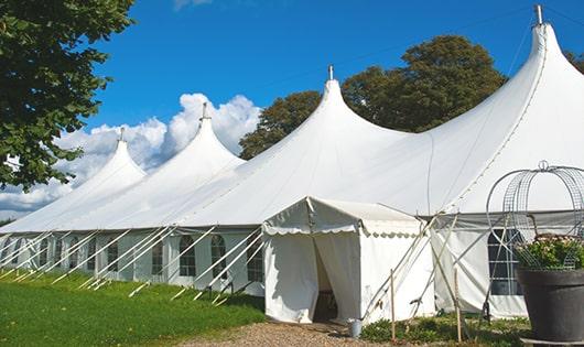 high-quality portable restrooms stationed at a wedding, meeting the needs of guests throughout the outdoor reception in Isla Vista, CA